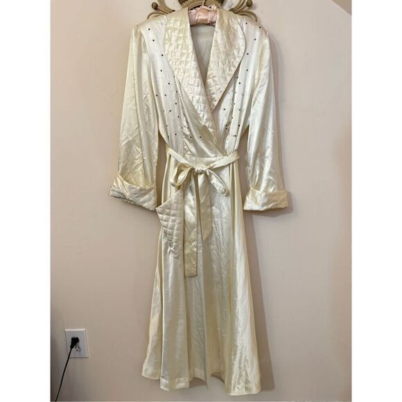 Vintage 60s Montgomery Ward Cream Satin Dressing Gown Robe 16 - Picture 12 of 12